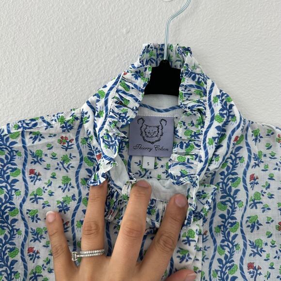 Thierry Colson VITA BLOUSE LISELUND PRINT GREEN / COBALT Size Small - Picture 3 of 4